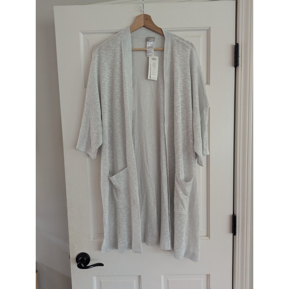 New! Chicos Cardigan Sweater Women's XL 3 Extra Large Gray Open Duster Swag Long